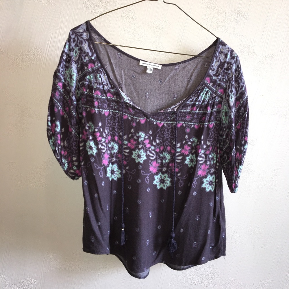 American Eagle purple floral shirt